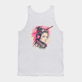 Samurai Girl Pink Cyber Sketch Art Tank Top